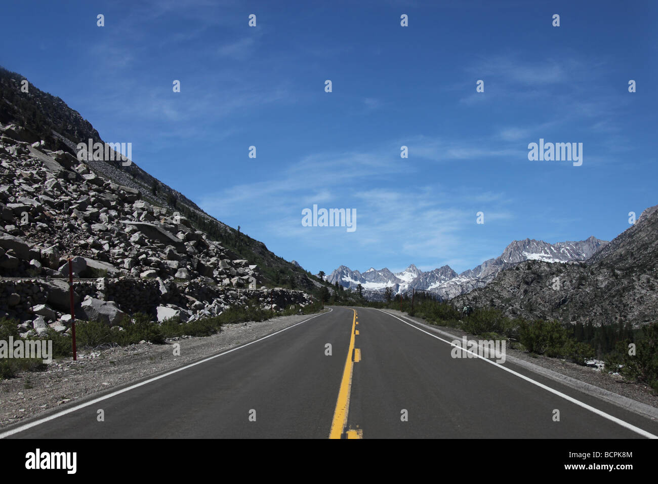 Daytime Driving in the Eastern Sierra Mountains Stock Photo