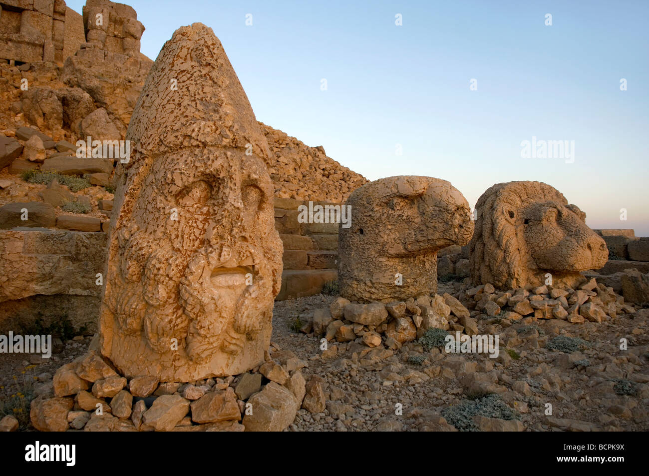 Carved stone heads at Mt. Nemrut National Park in Turkey Stock Photo ...