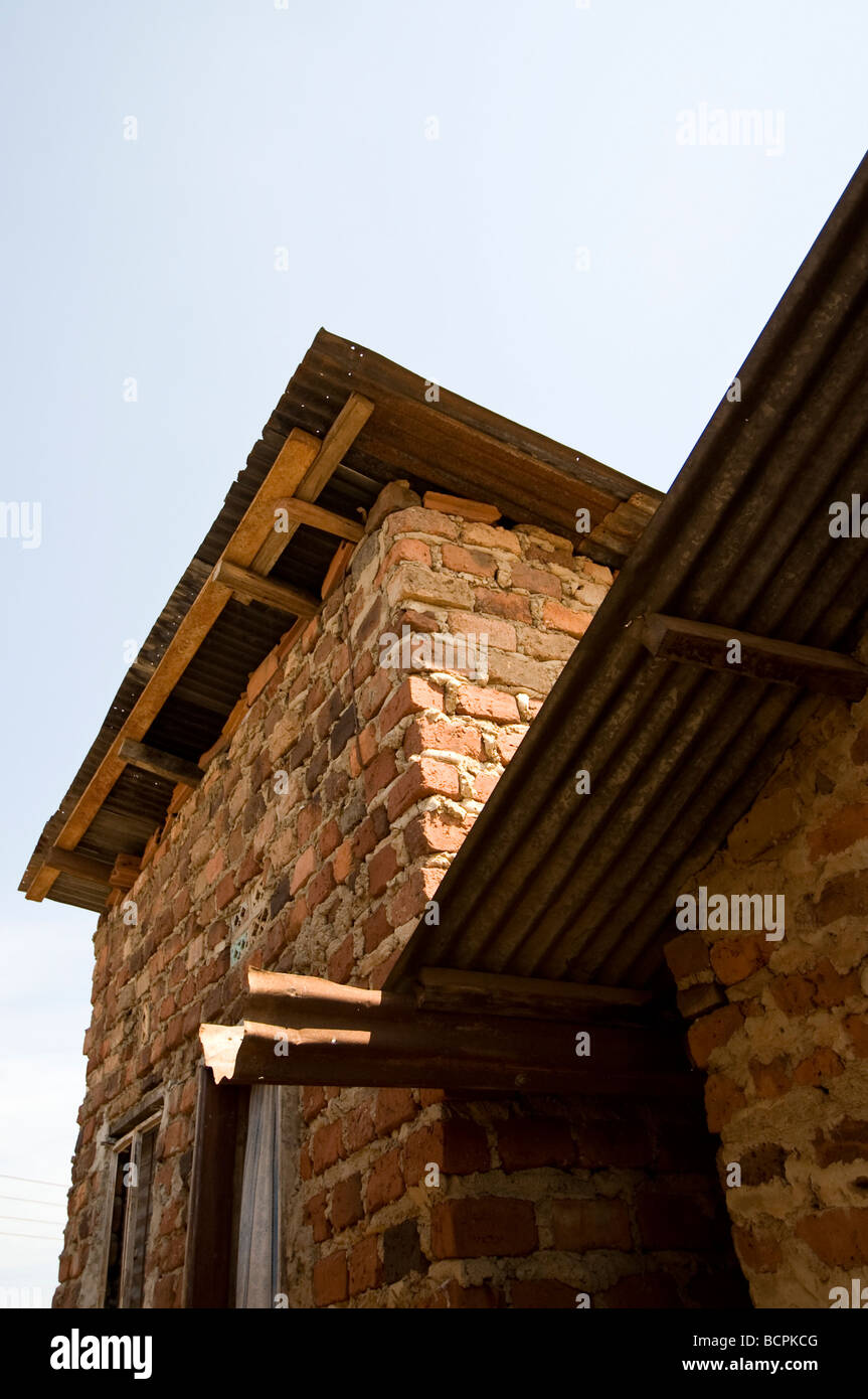 Angular picture of rooves in Kampala slum Stock Photo