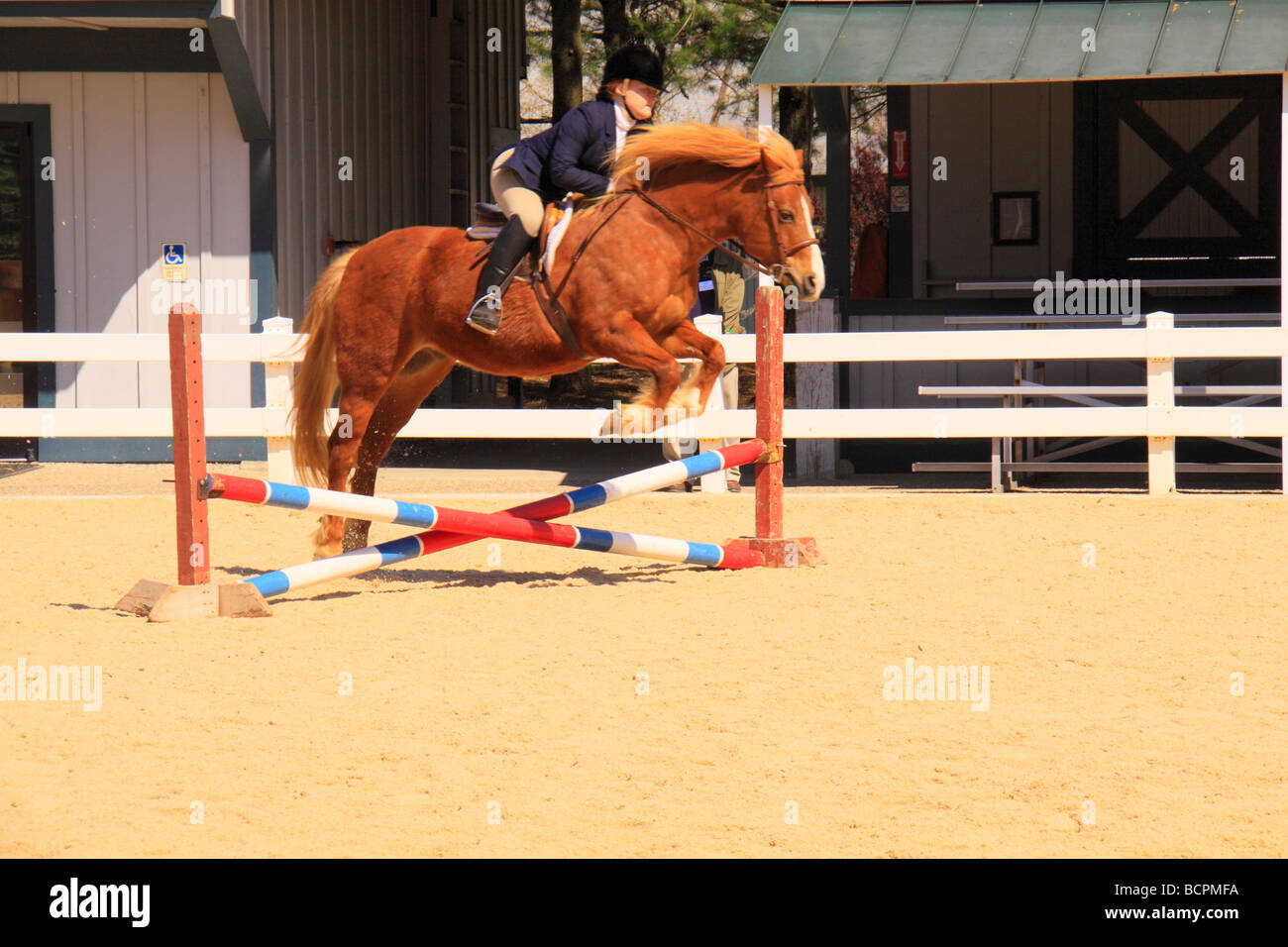 Horse and rider negotiate a jump during Parade of Breeds Kentucky Horse