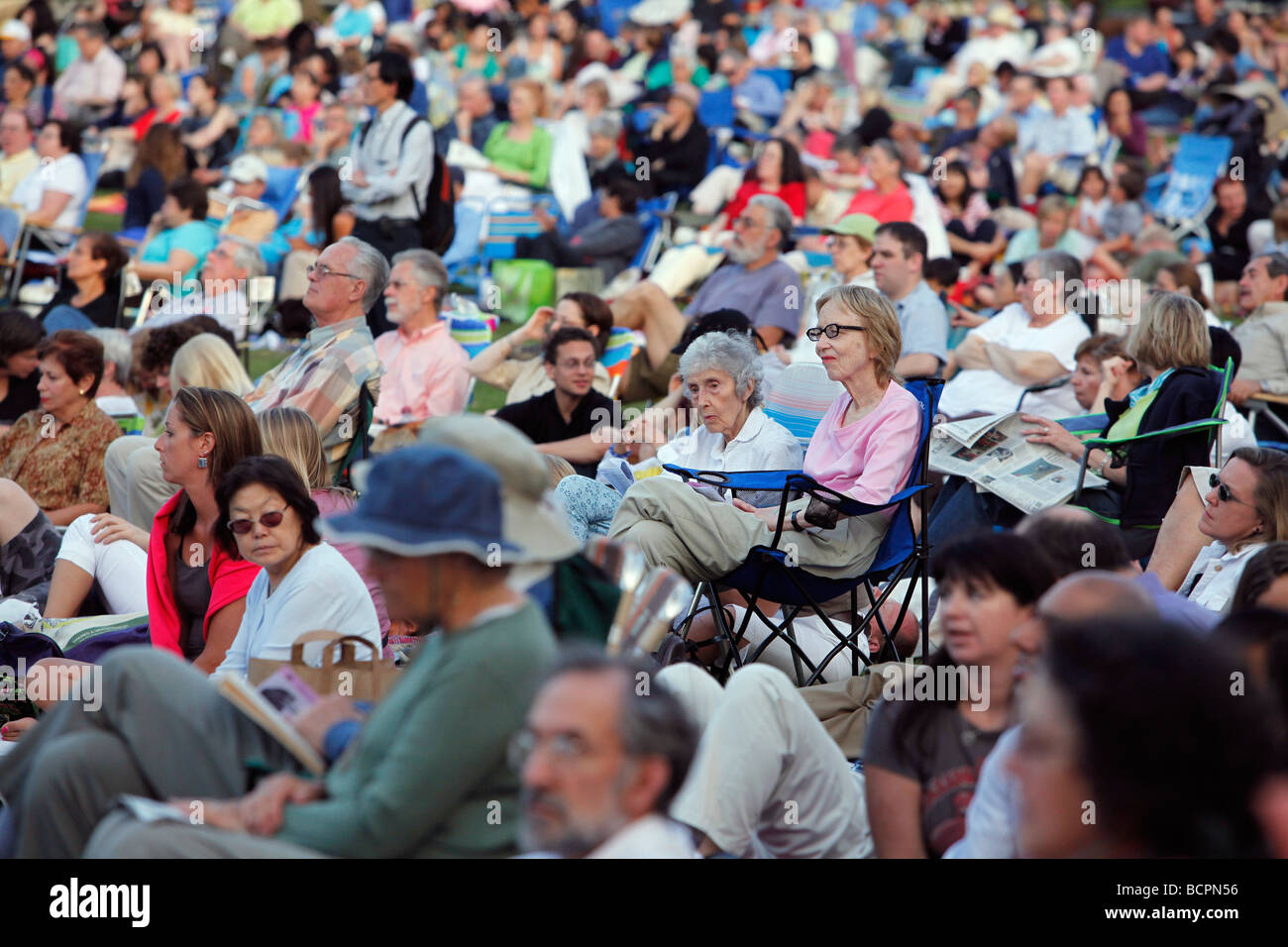 Concert audience at the Hatch Shell on the Esplanade, Boston Stock Photo