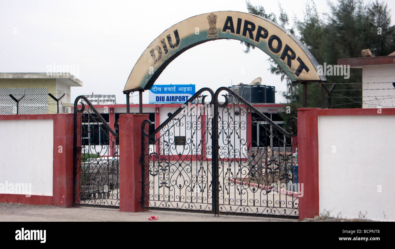 Diu airport entrance Diu India Stock Photo