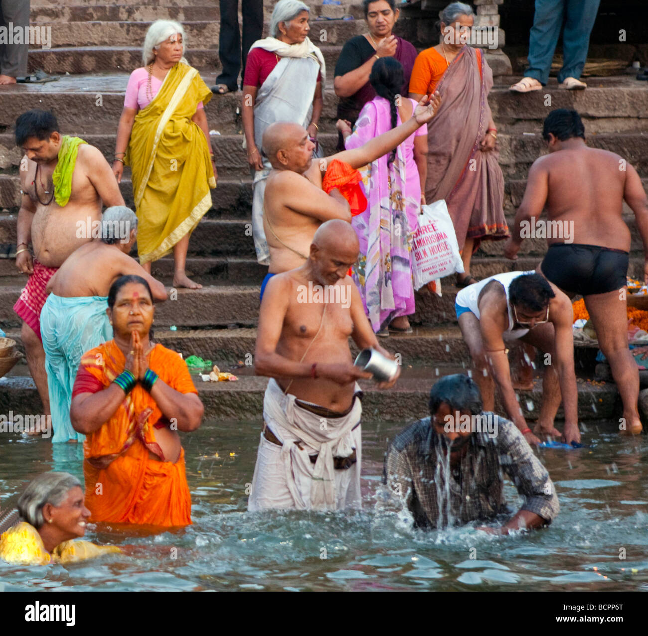 Local Indu Local Hindu People Performing Puja Ceremony At The Dasaswamedh Ghat ...