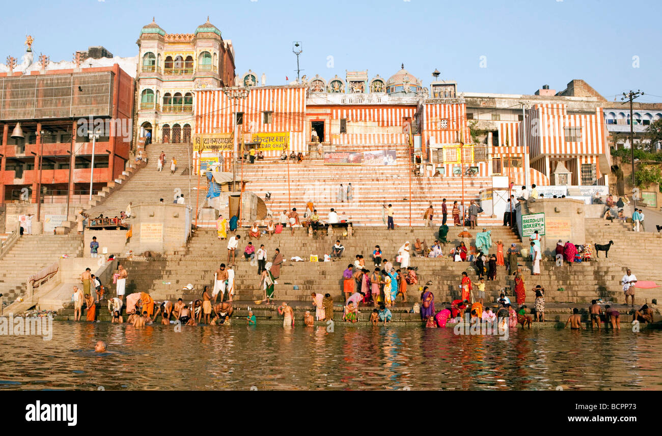 Local Indu Local Hindu People Performing Puja Ceremony At The Dasaswamedh Ghat ...