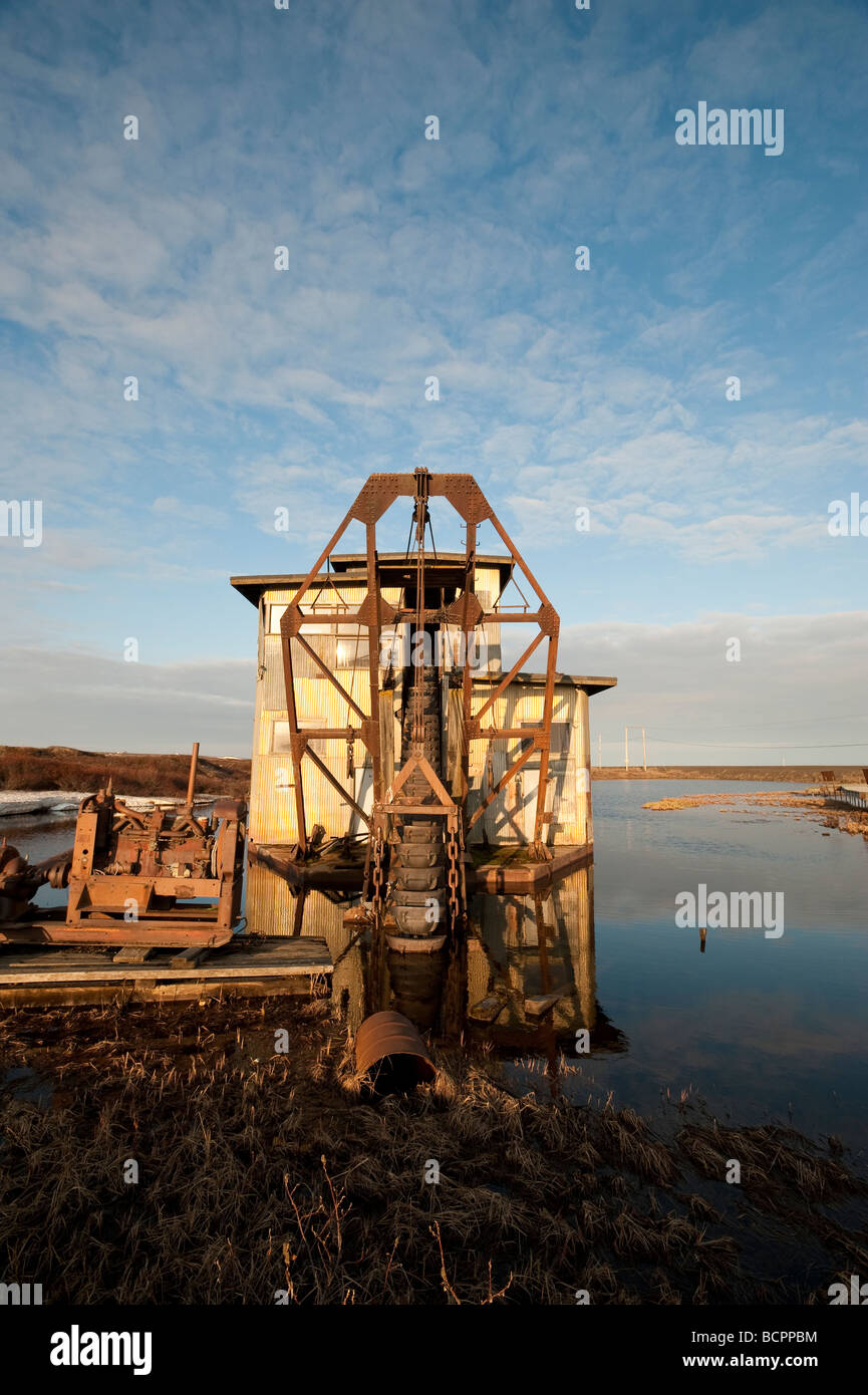 AN OLD GOLD MINING DREDGE SITS OUTSIDE OF NOME ALASKA Stock Photo Alamy