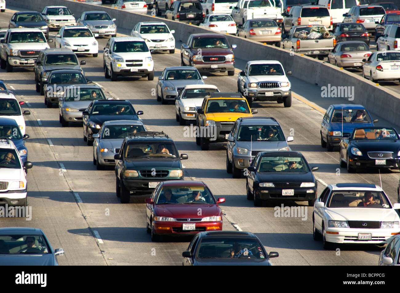 Heavy traffic on Freeway Stock Photo
