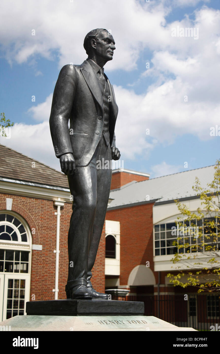 The Henry Ford Museum Greenfield Village Dearborn Michigan in USA US United States of America Historic Statue of Henry Ford hi-res Stock Photo
