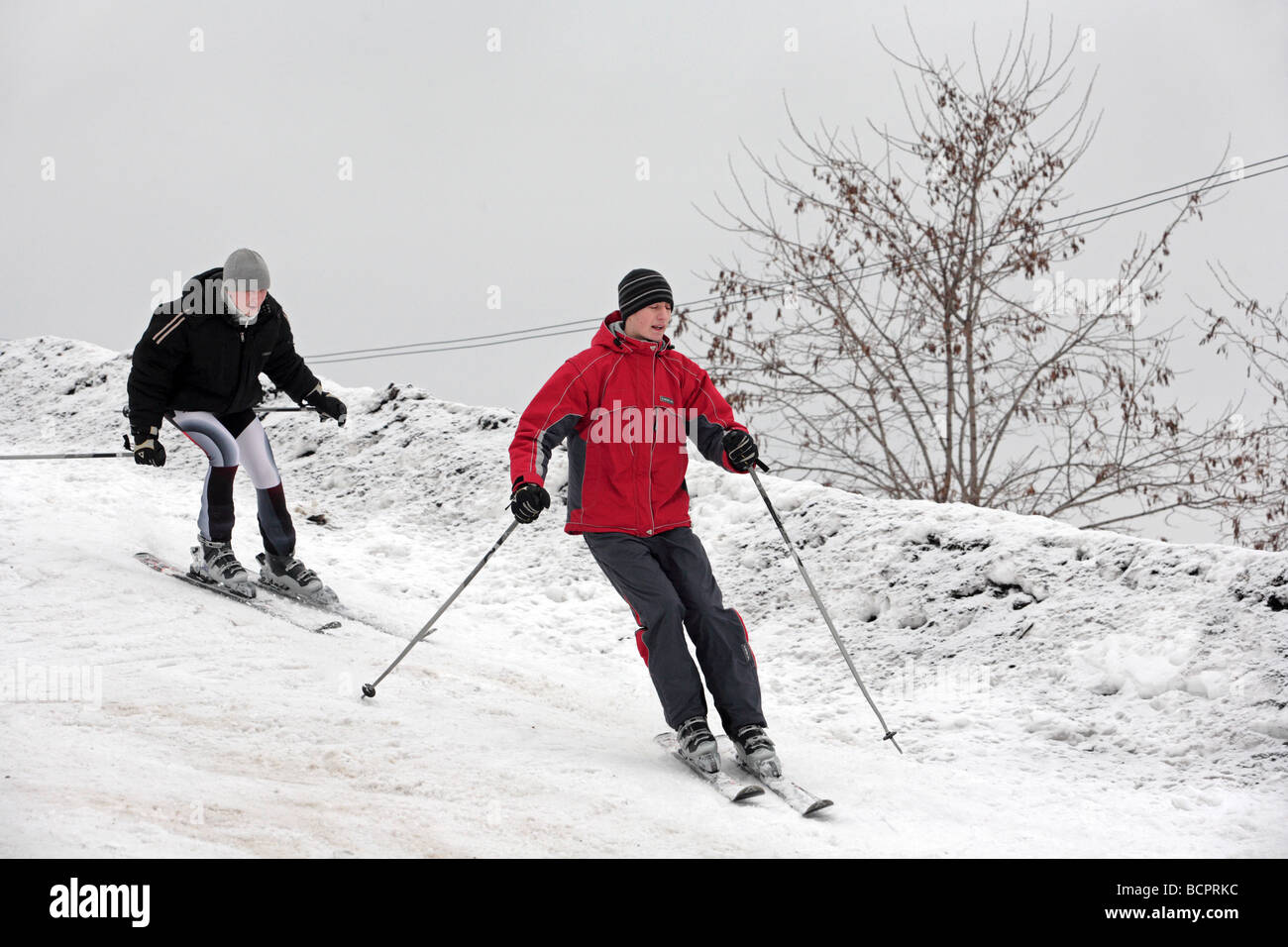 Russian blind ski racer trains in Sochi (Russia) on the eve of start in International Skiing Cup for the blind Stock Photo