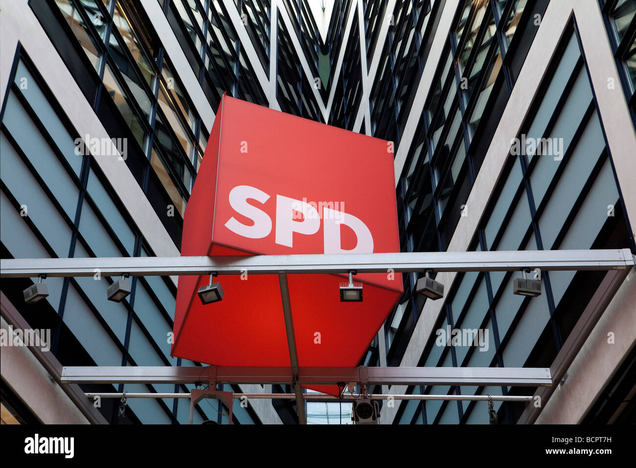 the SPD logo inside the Willy Brandt House Stock Photo