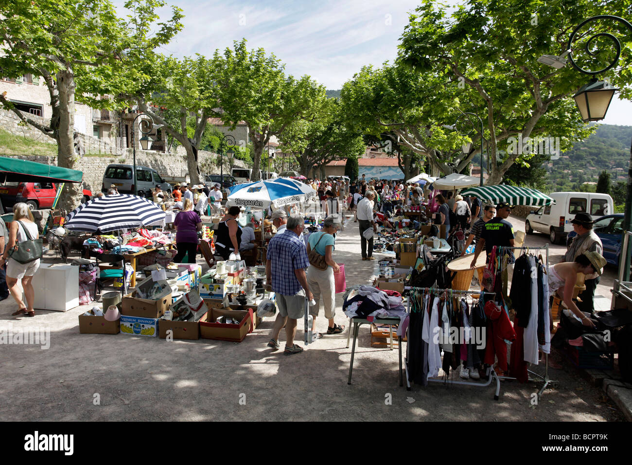 outdoor flea market in Seillans Stock Photo