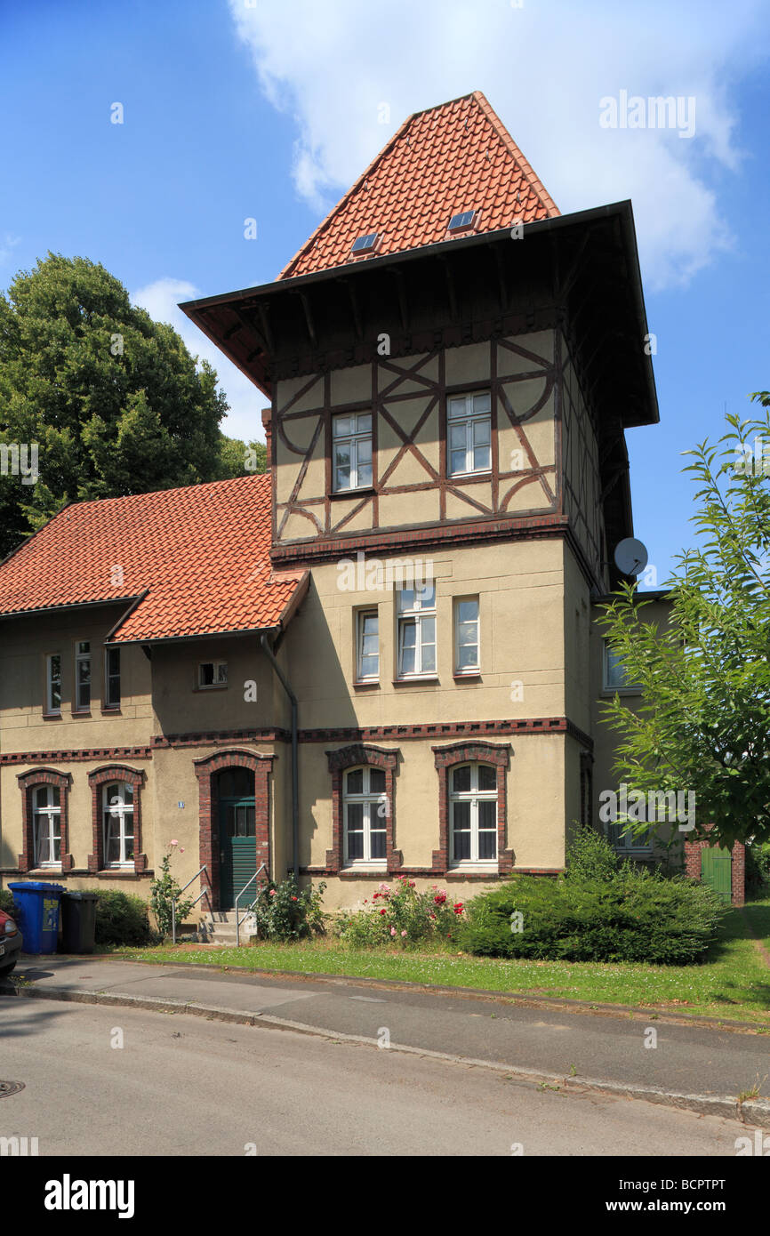 Route der Industriekultur, Wohngebaeude in der Bergarbeitersiedlung Alte Kolonie Eving, Dortmund-Eving, Ruhrgebiet, Nordrhein-Westfalen Stock Photo