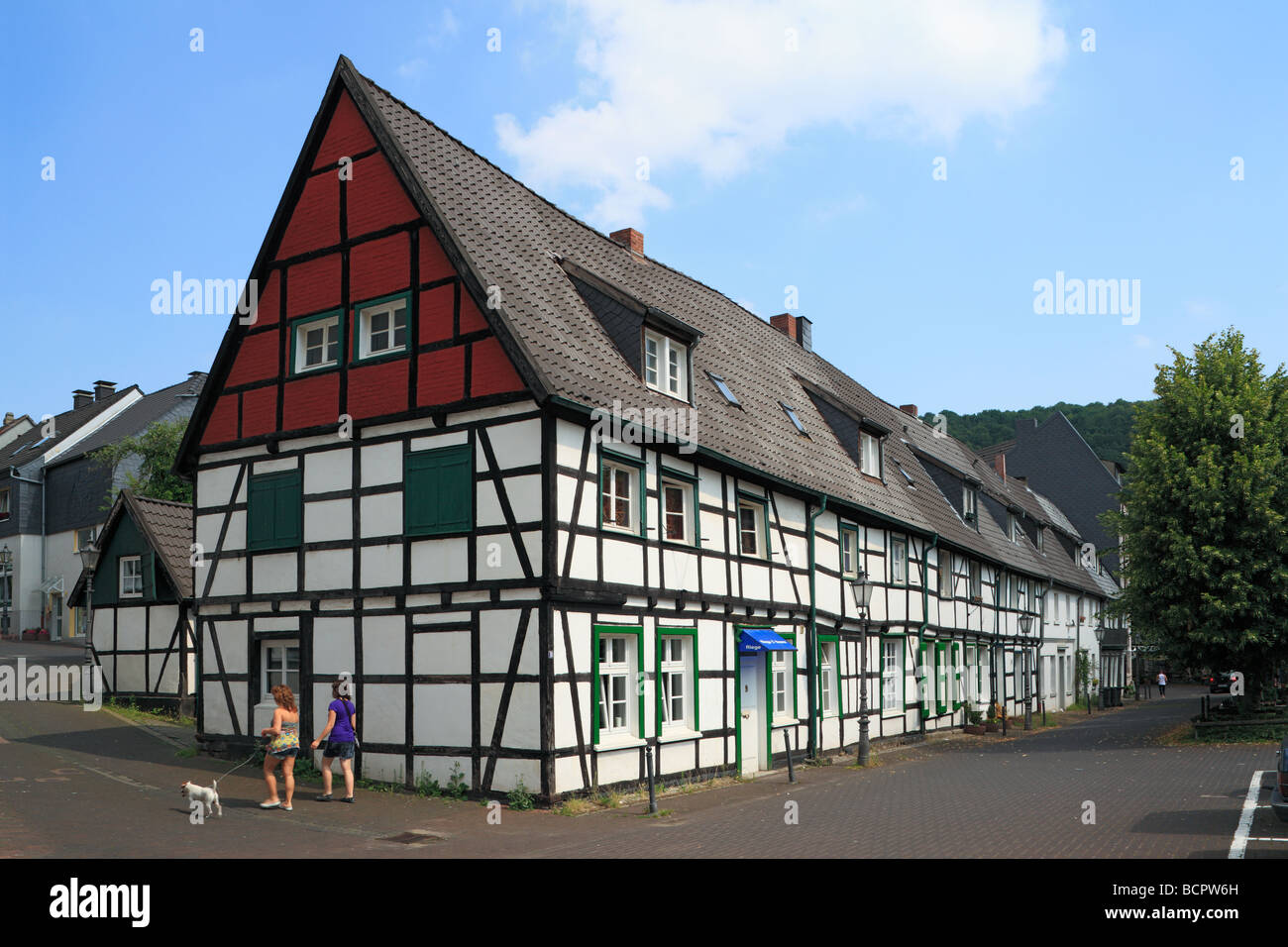 Route der Industriekultur, Arbeitersiedlung Lange Riege, Fachwerkhaeuser, Hagen-Eilpe, Ruhrgebiet, Nordrhein-Westfalen Stock Photo