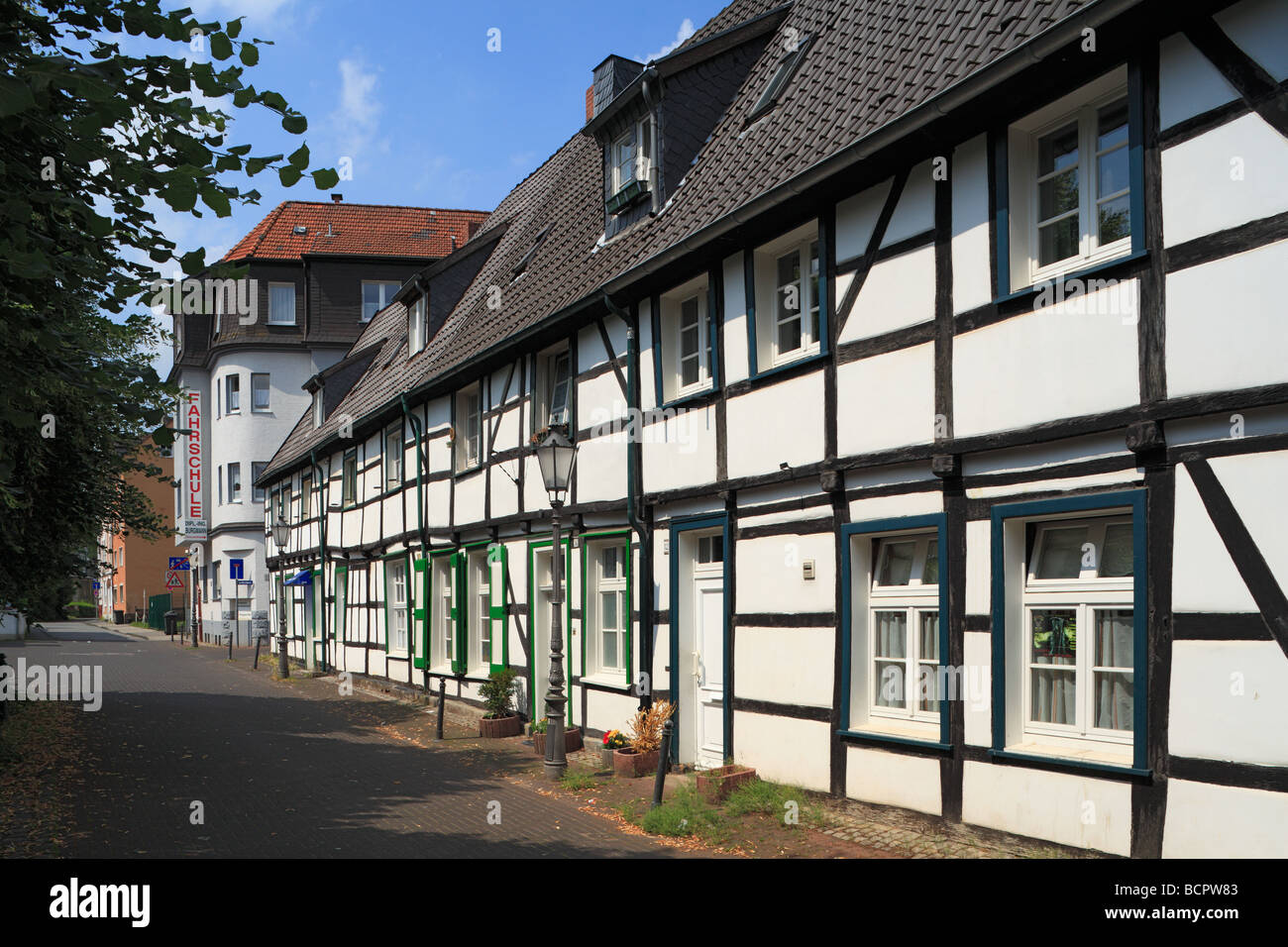 Route der Industriekultur, Arbeitersiedlung Lange Riege, Fachwerkhaeuser, Hagen-Eilpe, Ruhrgebiet, Nordrhein-Westfalen Stock Photo