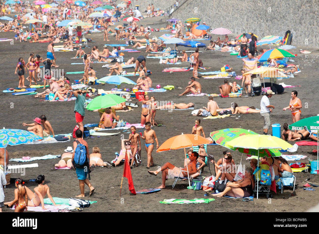 La Cicer end of Canteras Beach on a Busy Summer Day Stock Photo