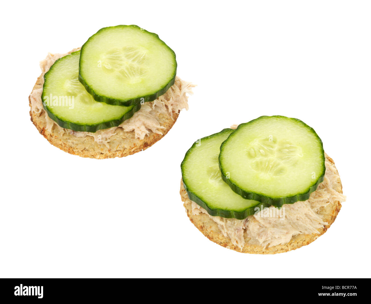 Oatcakes with Mackerel Pate and Cucumber Stock Photo