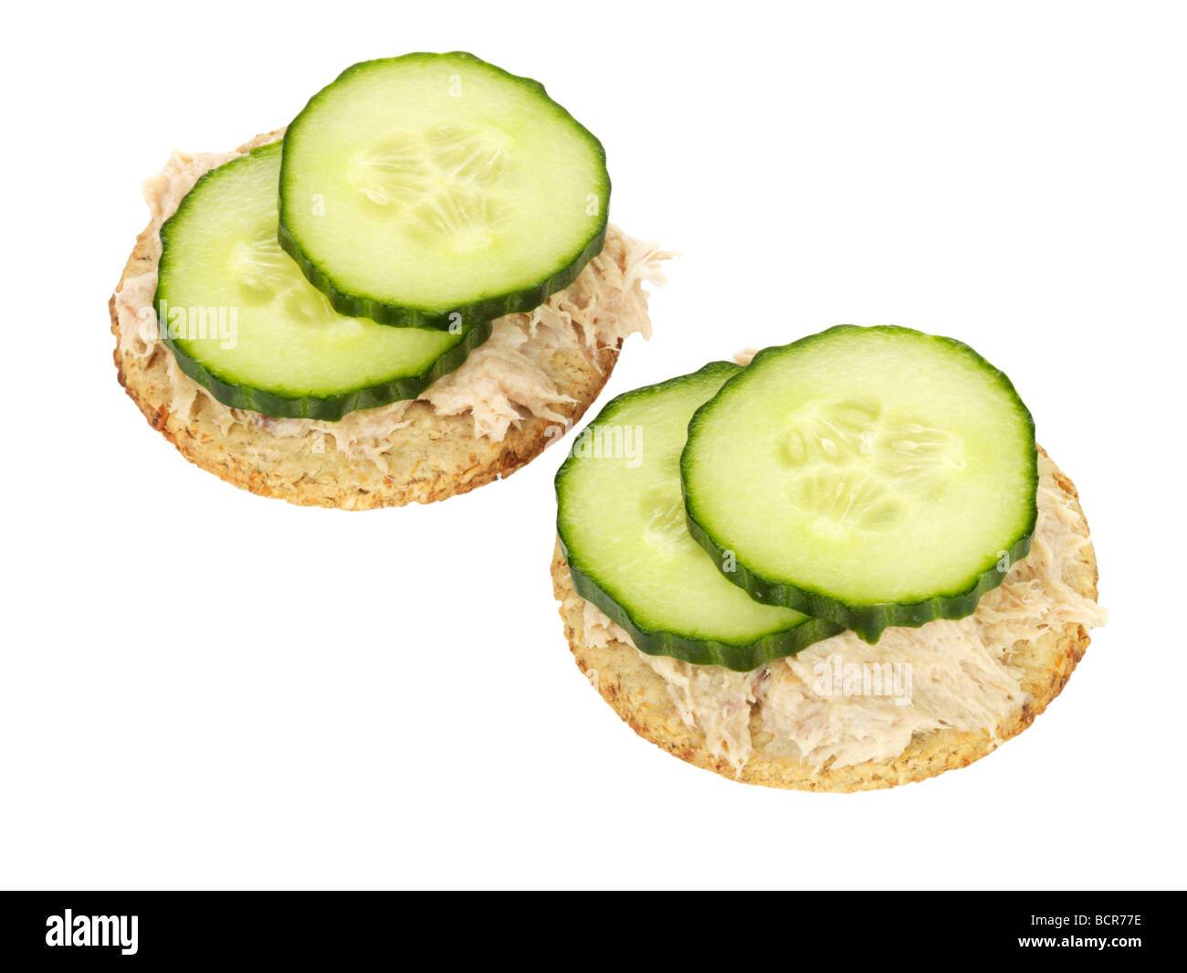 Oatcakes with Mackerel Pate and Cucumber Stock Photo