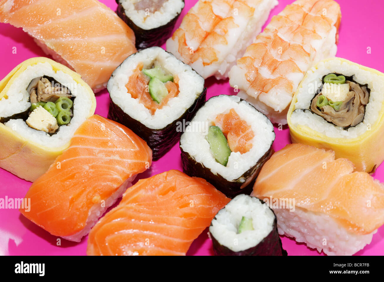 Traditional Japanese Style Assorted Sushi Finger Food With No People