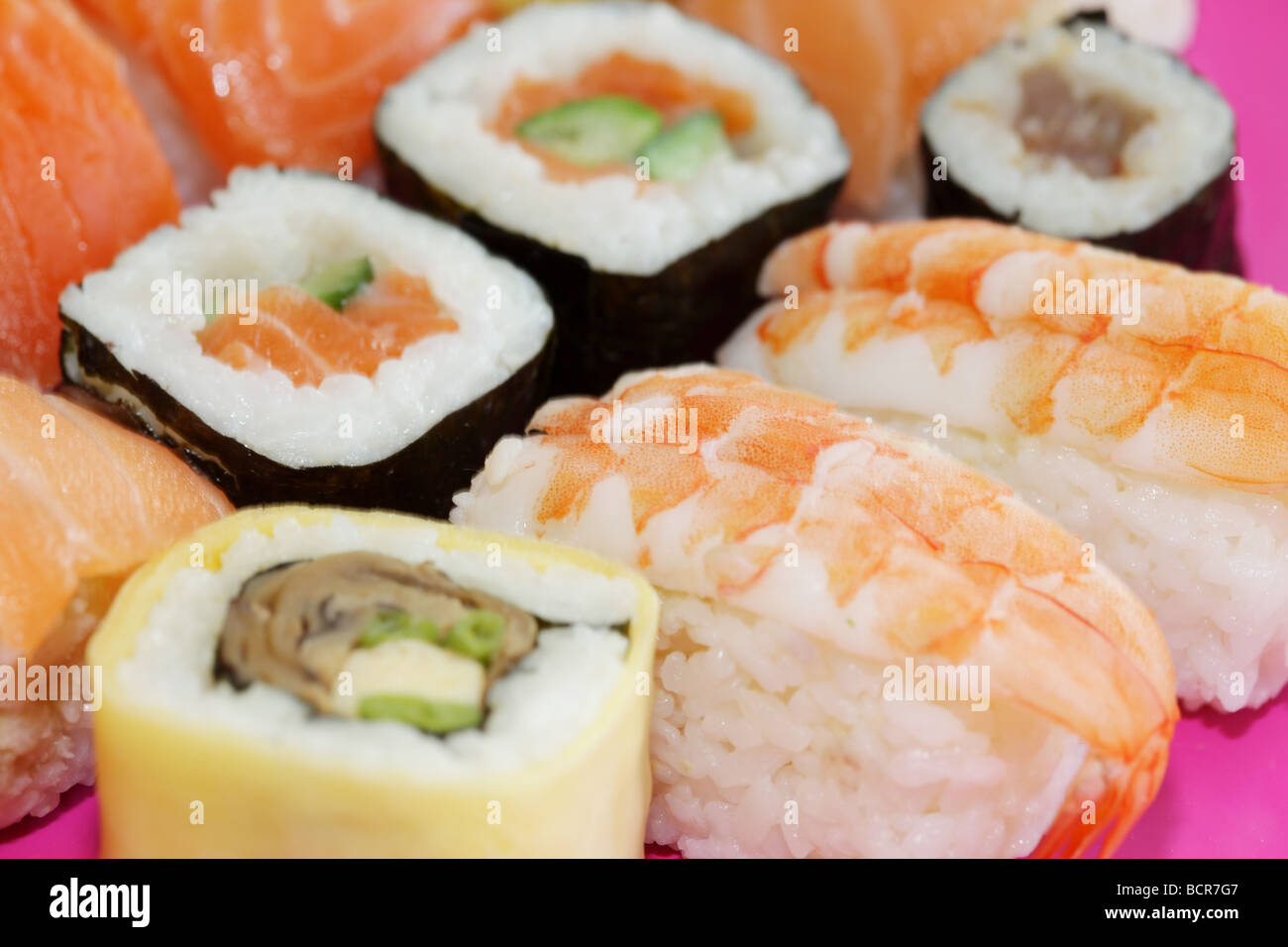 Traditional Japanese Style Assorted Sushi Finger Food With No People