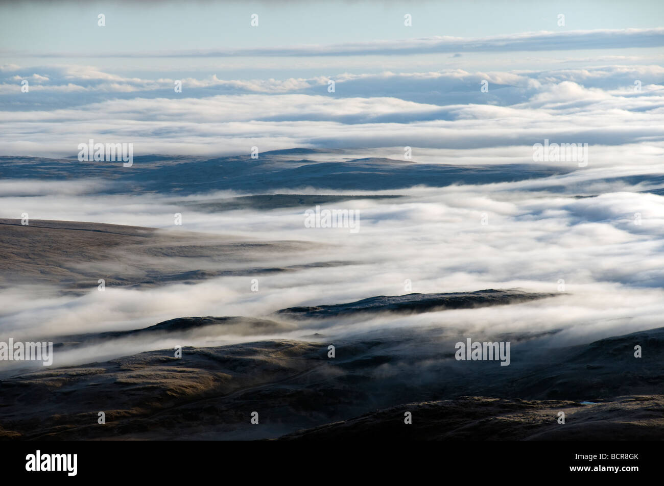 Low cloud and mist over Sutherland.  From Ben Hope, Sutherland, Scotland, UK Stock Photo