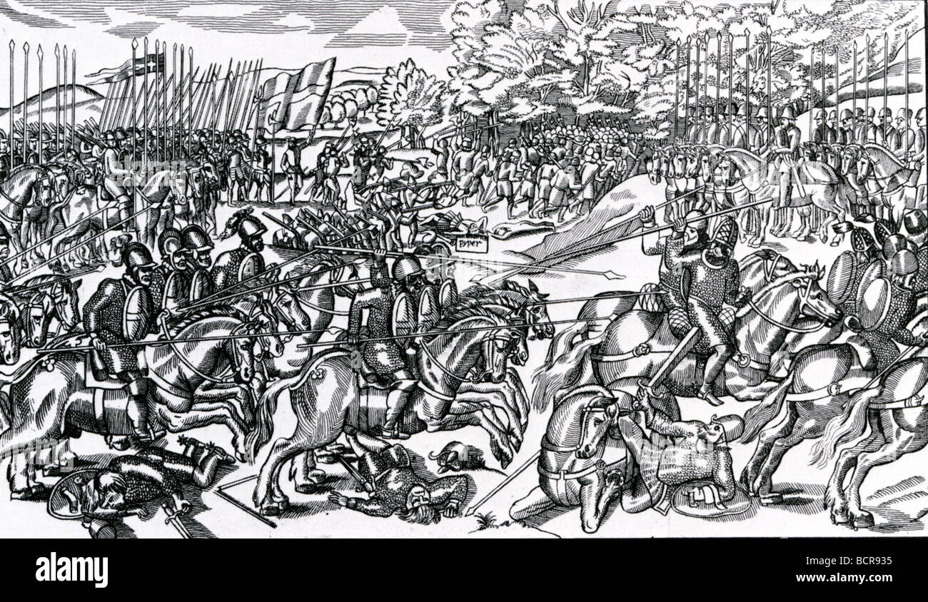 IRELAND the English army fighting the Gaelic Chiefs in the 1590s as shown in a contemporary woodcut by John Derricke Stock Photo