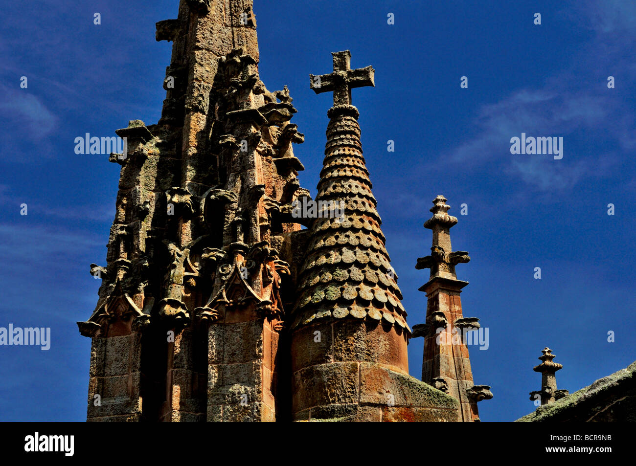 Spain, Castilla-Leon: Architectonical detail of the top of the Cathedrals of Salamanca Stock Photo