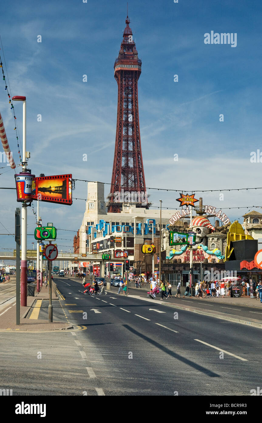 Golden Mile and Blackpool Tower in summer Lancashire England UK United Kingdom GB Great Britain Stock Photo