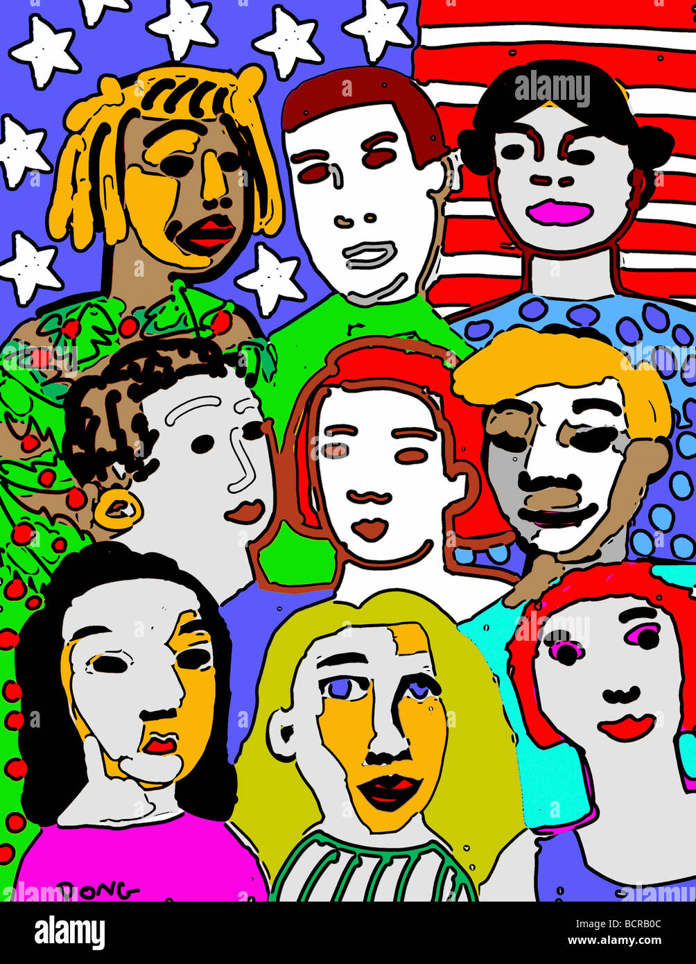 Super flag day groupies, 2007, Diana Ong (b.1940/Chinese-American) Computer Graphics Stock Photo