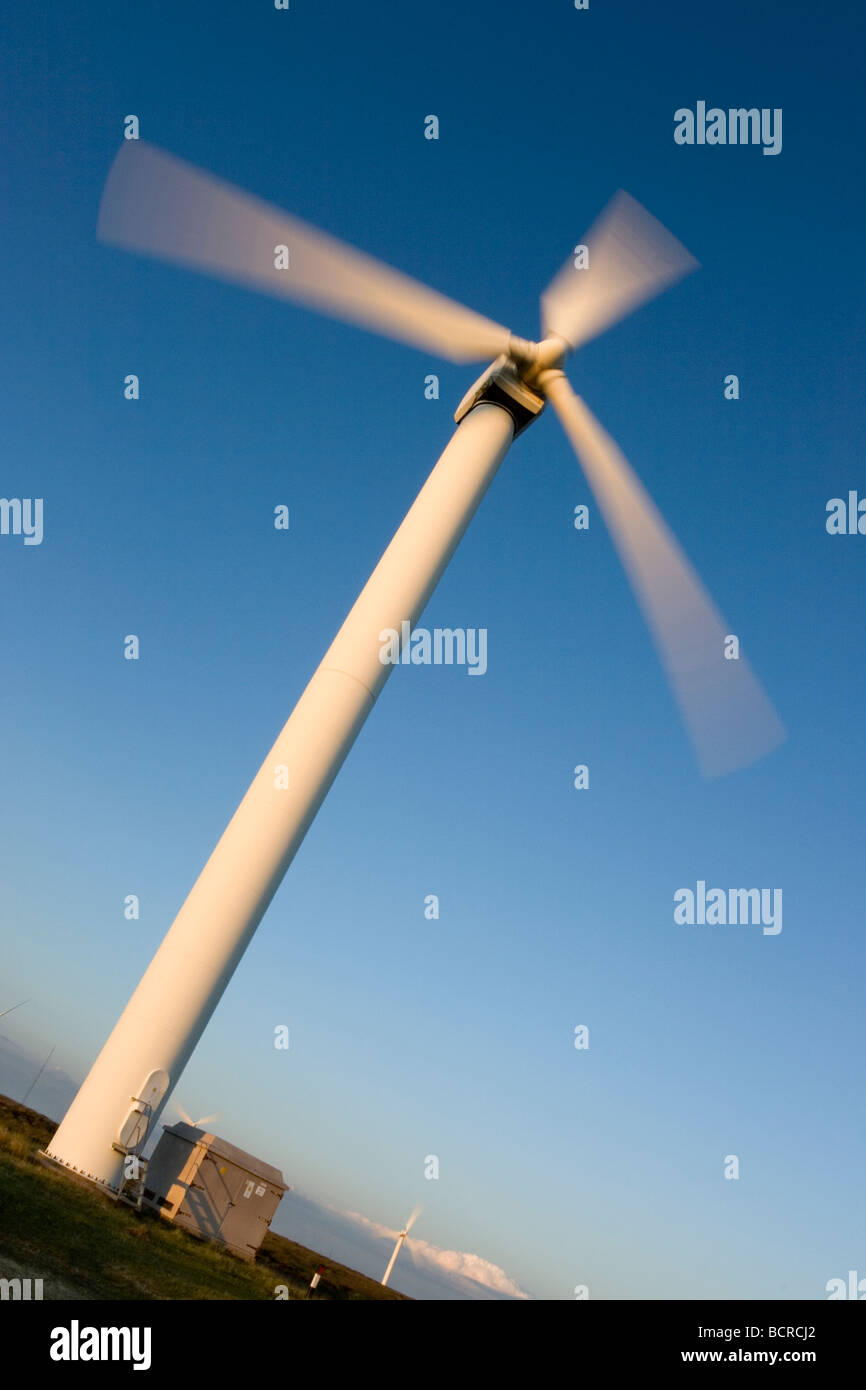 Wind turbines produce clean energy at Ovenden Moor, close to Halifax in West Yorkshire, UK Stock
