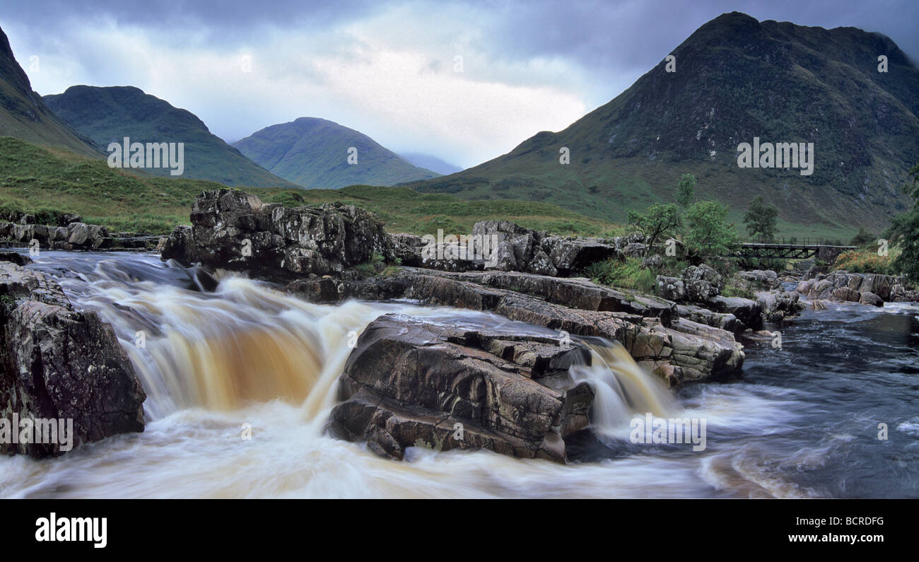 Waterfalls on the river Etive, Glen Etive, Glencoe, Scotish Highlands, Scotland Stock Photo