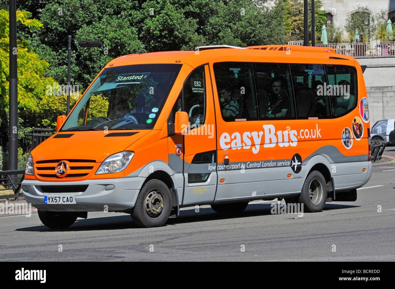 EastBus low cost mini bus service between Central London and Stansted Airport operated by Arriva Stock Photo