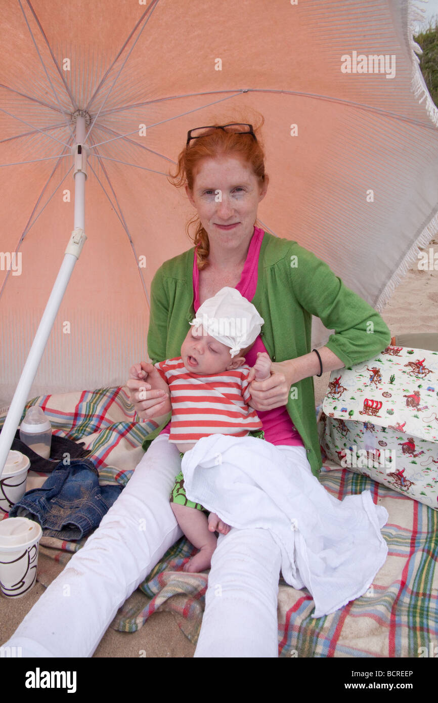 2 month old at the beach