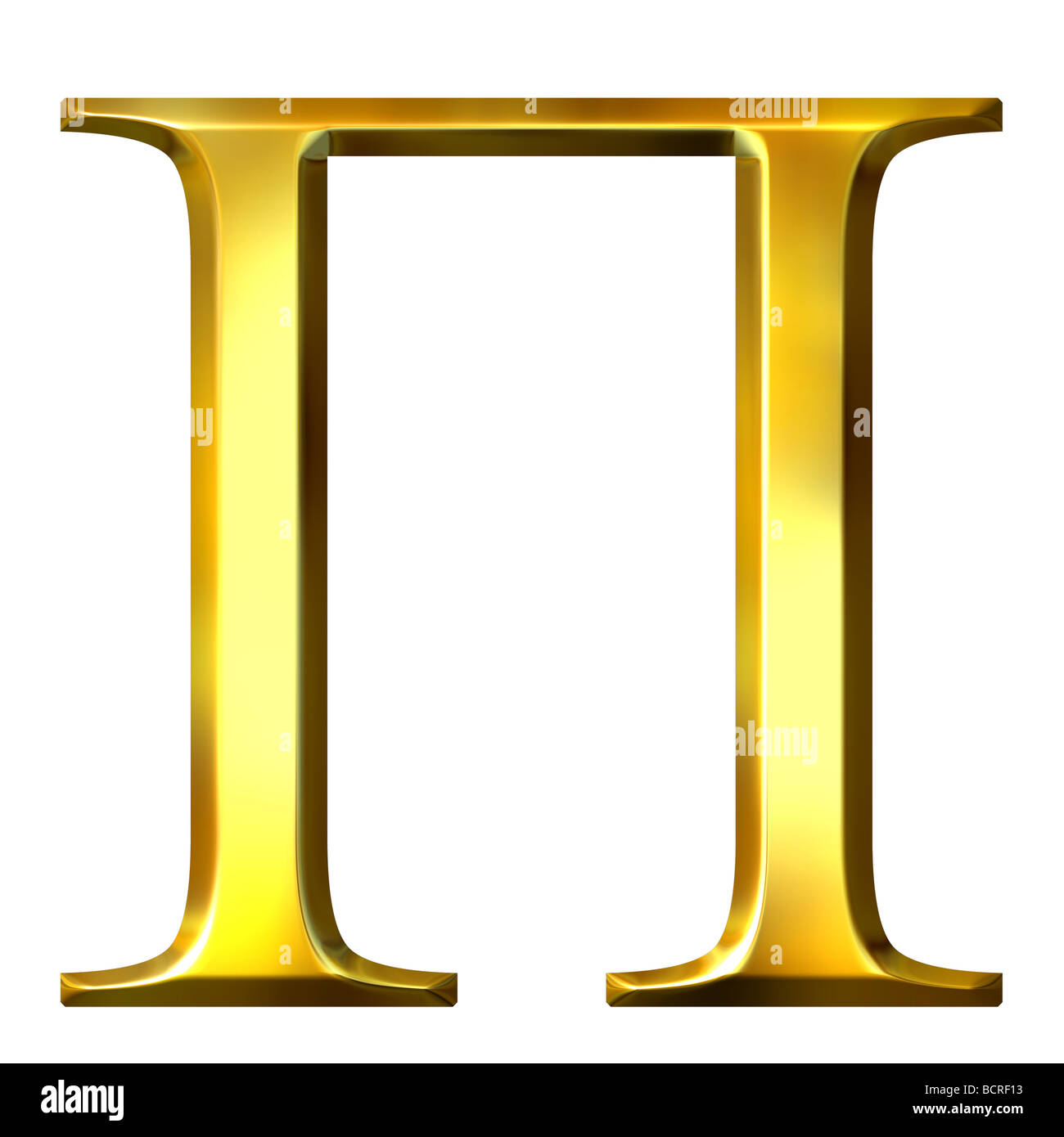 3d golden Greek letter pi Stock Photo
