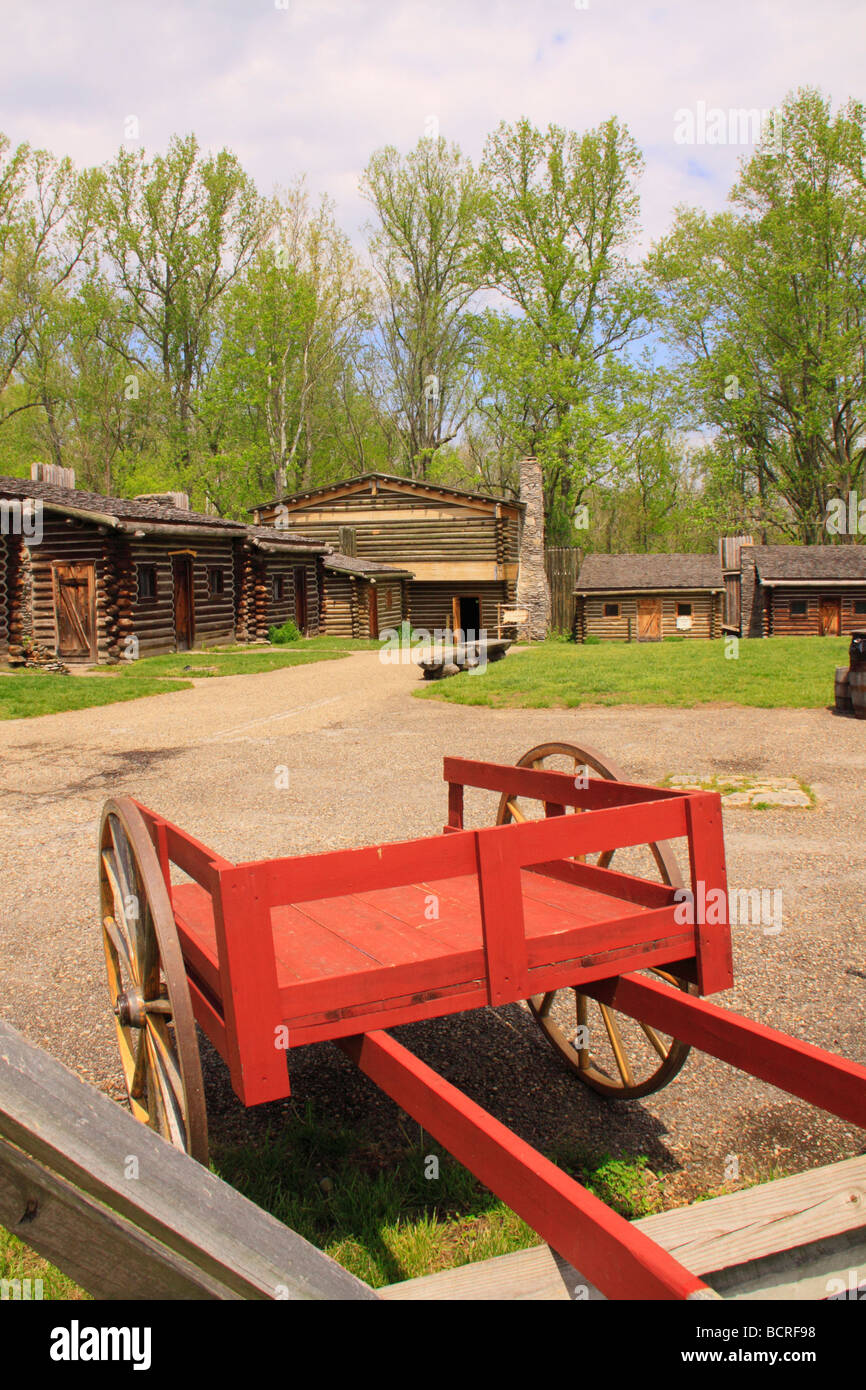 Wagon inside fort compound Fort Boonesborough State Park Richmond Kentucky Stock Photo