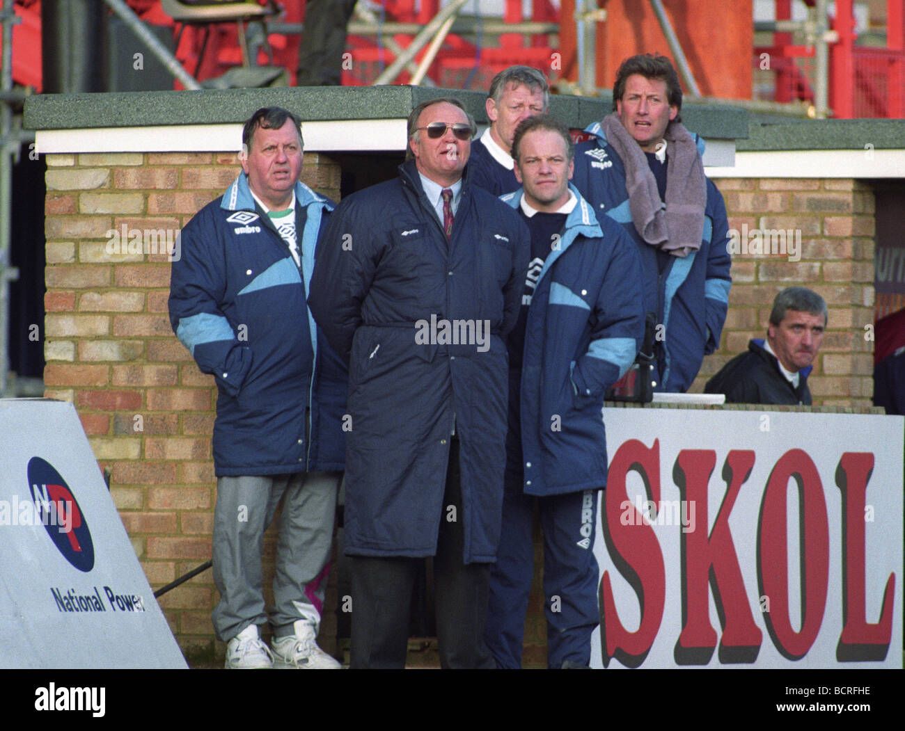 Swindon Town V Aston Villa 16 2 92 Villa manager Ron Atkinson with Andy Gray and Jim Barron Stock Photo