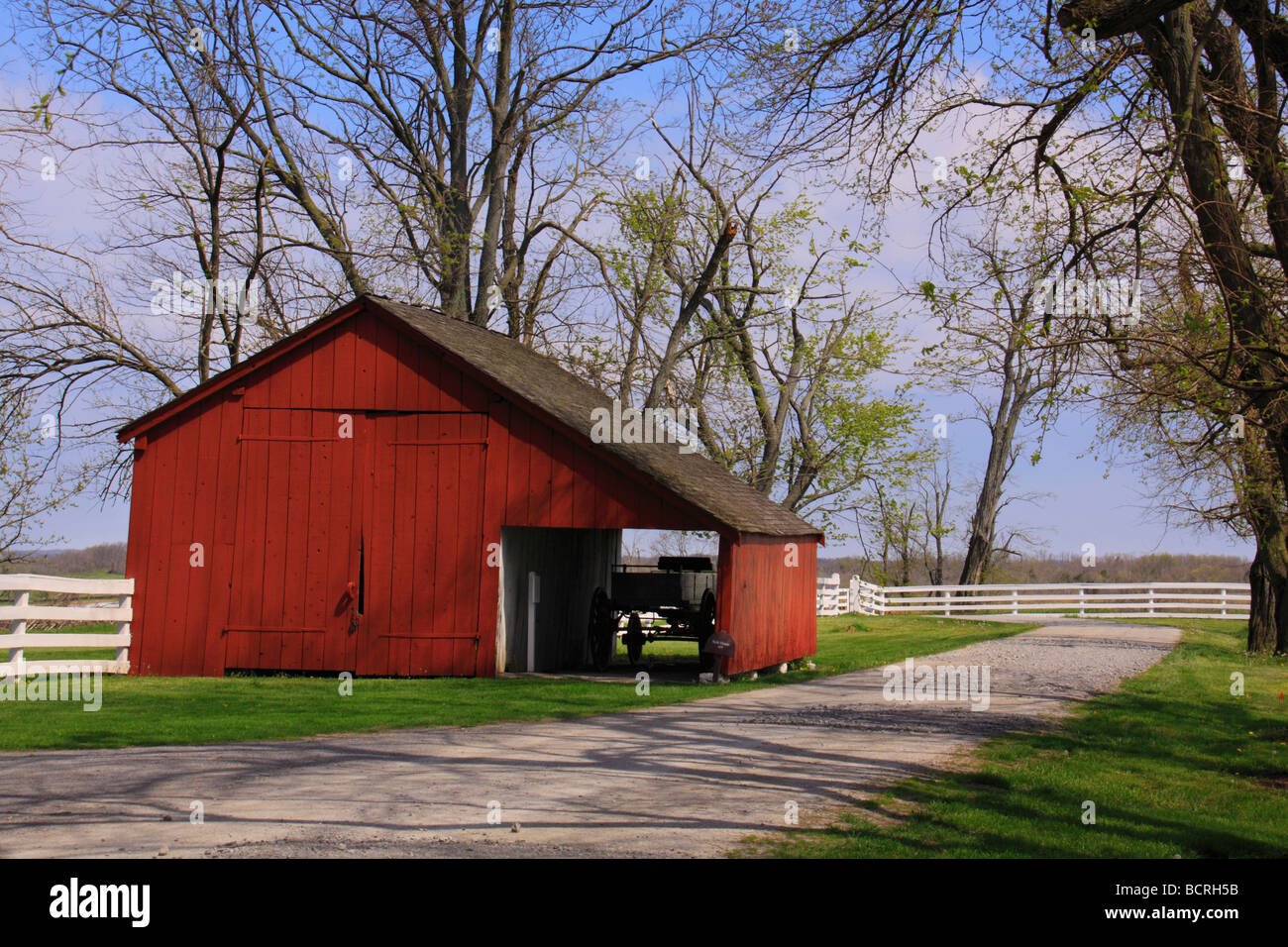 Barn with farm wagon at Shaker Village of Pleasant Hill Harrodsburg