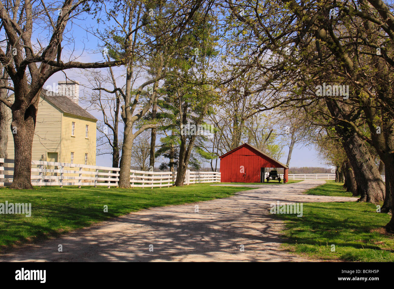 Historic building and barn at Shaker Village of Pleasant Hill