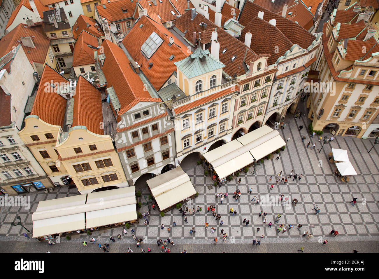 The view from the town hall tower in the old town Prague Czech Republic Staromestske Namesti Stock Photo