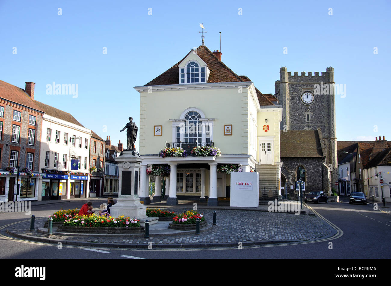 17th century Town Hall and St MaryleMore church tower, Market Place
