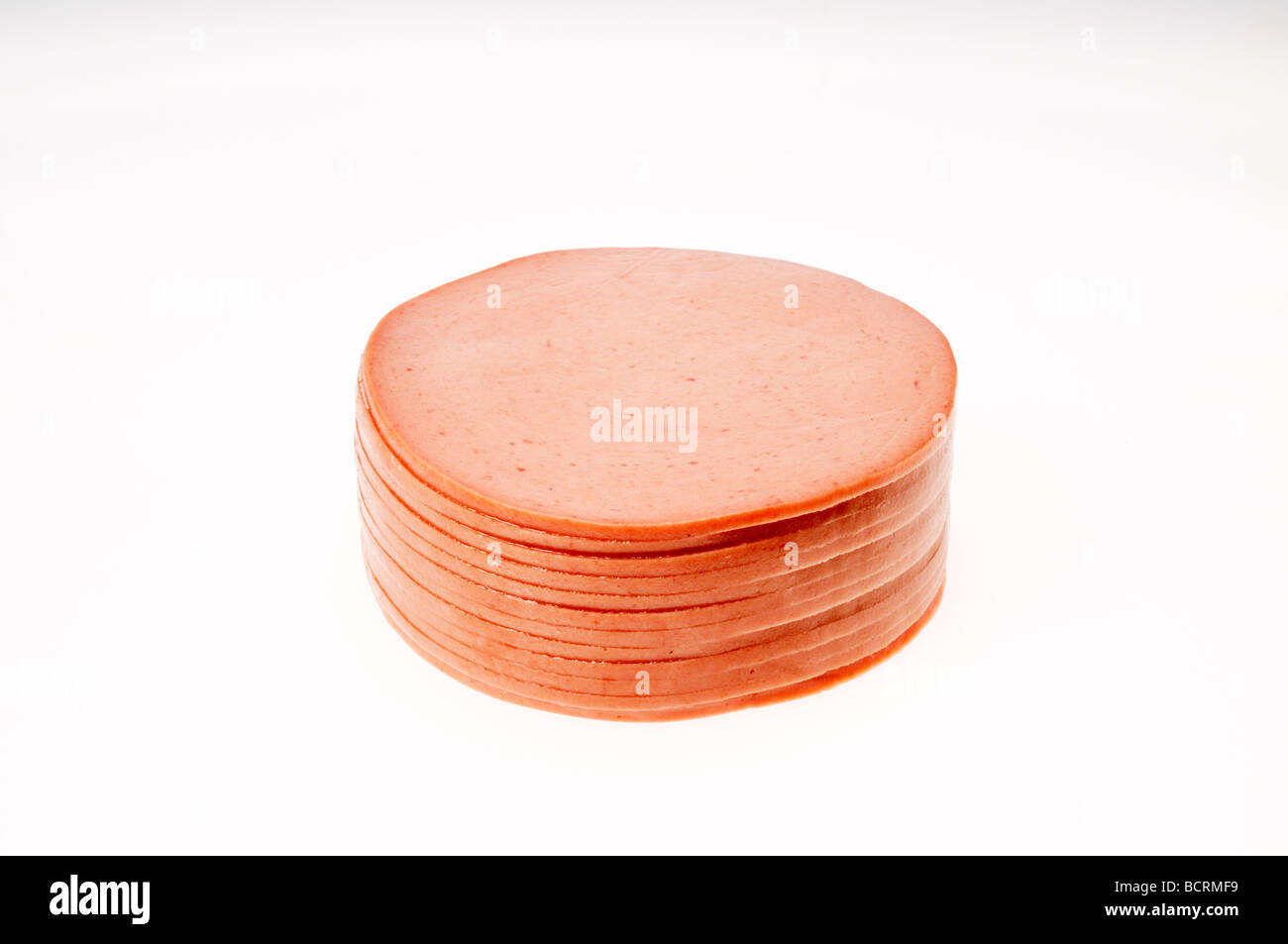 Stack of sliced beef bologna deli meat isolated Stock Photo Alamy