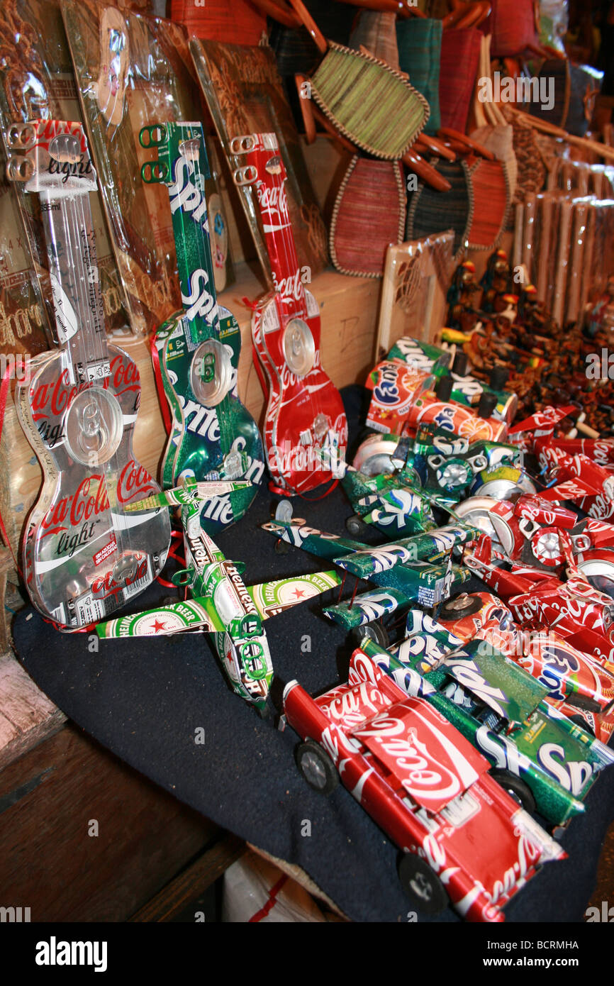 handmade toys made of recycled aluminum soda cans, coke, sprite Stock