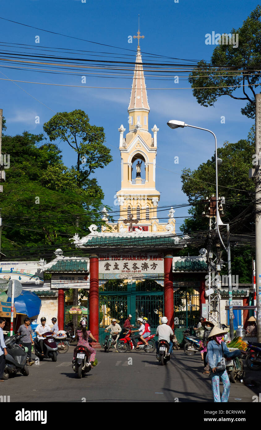 The entrance portal of Cha Tam Church at the end of the street tran Hung Dao in Cho Lon the Chinatwon of Ho Chi Minh City Stock Photo