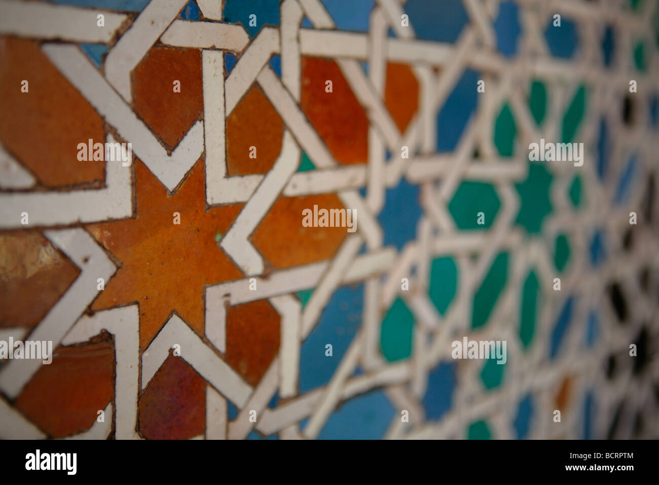 Decorative mosaic tiles in a Moorish pattern, Real Alcazar, Seville ...