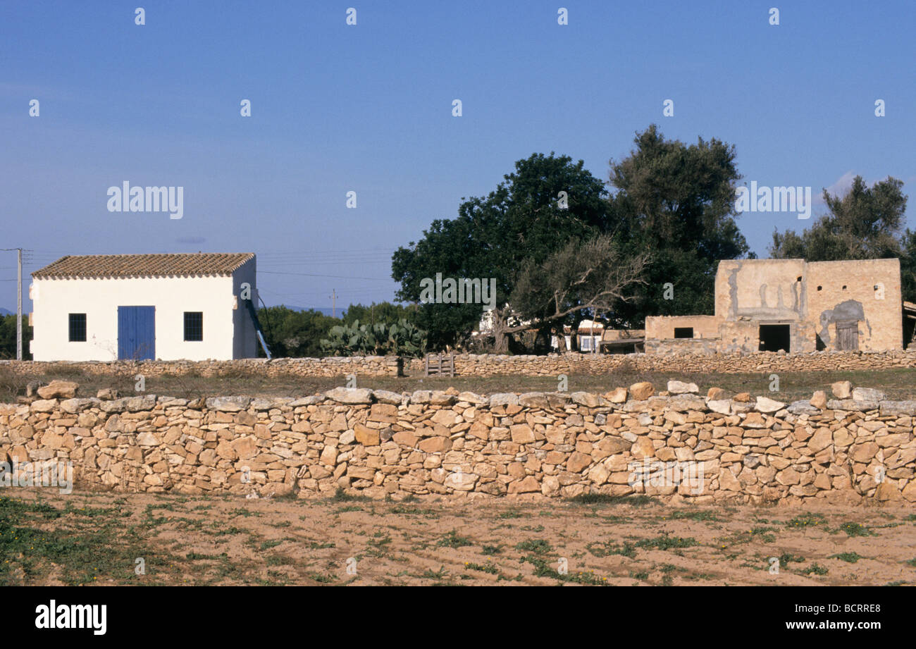farmhouse with traditional dry stone walls in Formentera Balearic Islands Spain Europe Stock Photo