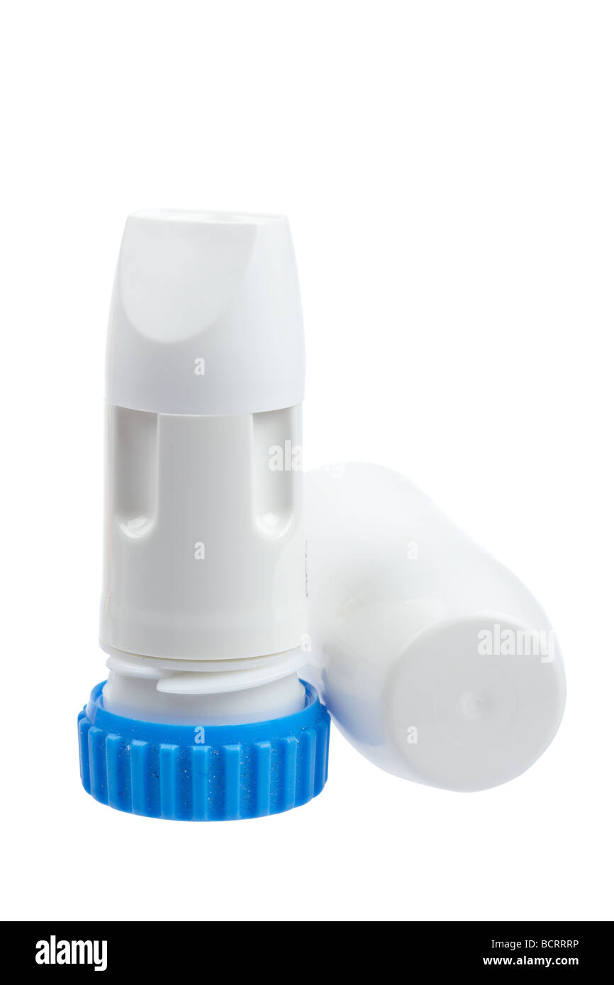 Asthma Inhaler isolated on white background Stock Photo