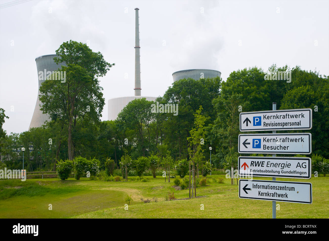 Information sign at the Gundremmingen nuclear power plant in Bavaria, Germany. Kernkraftwerk Gundremmingen, Bayern, Deutschland. Stock Photo