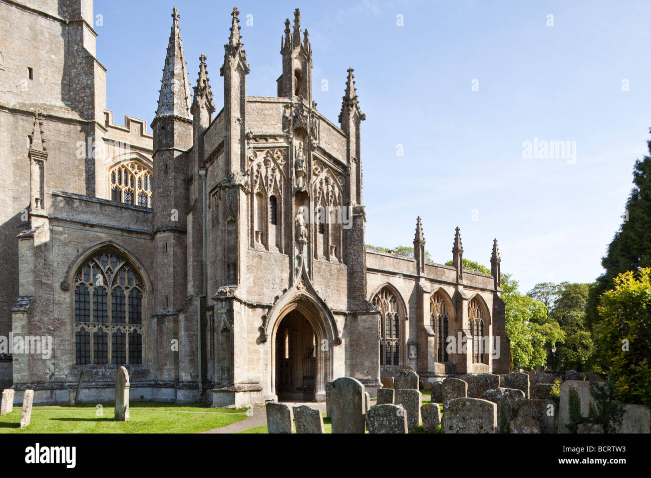 South porch of the Cotswold Wool Church of St Peter & St Paul at Northleach, Gloucestershire Stock Photo