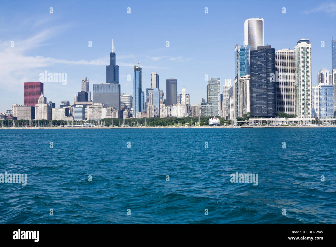 Downtown Chicago seen from Lake Michigan Stock Photo