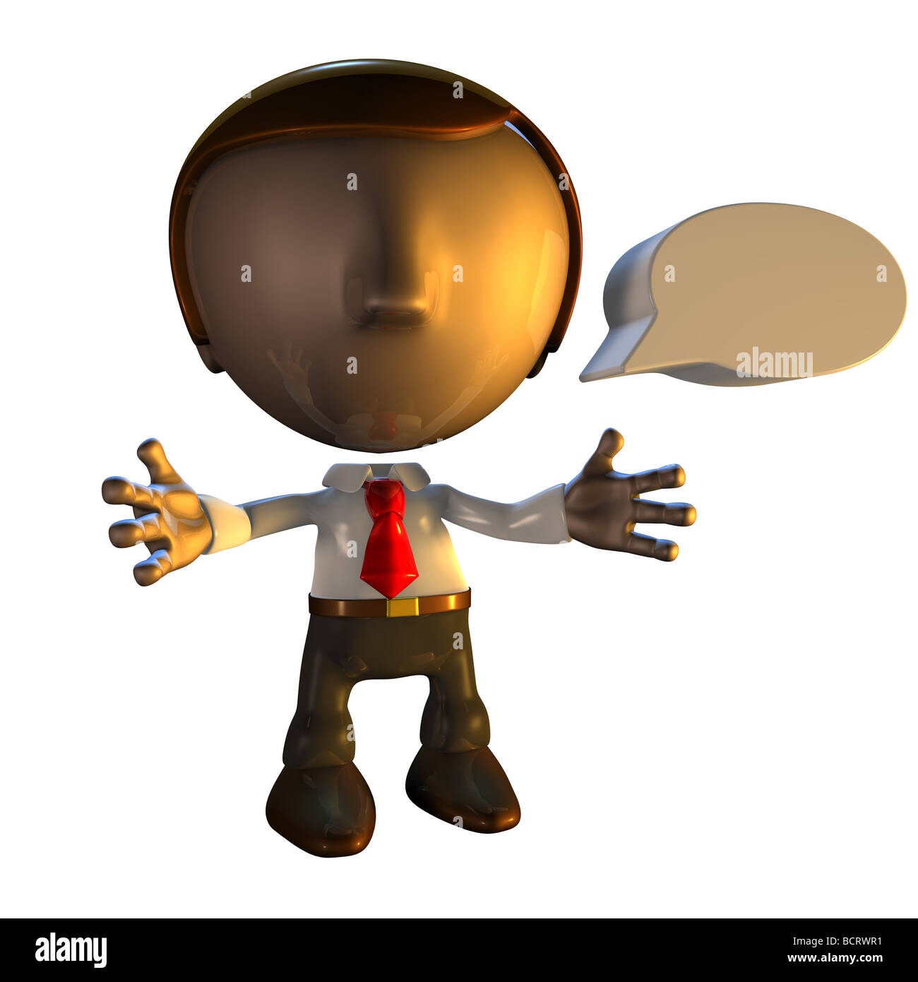 3d business man character with speech bubble or caption Stock Photo