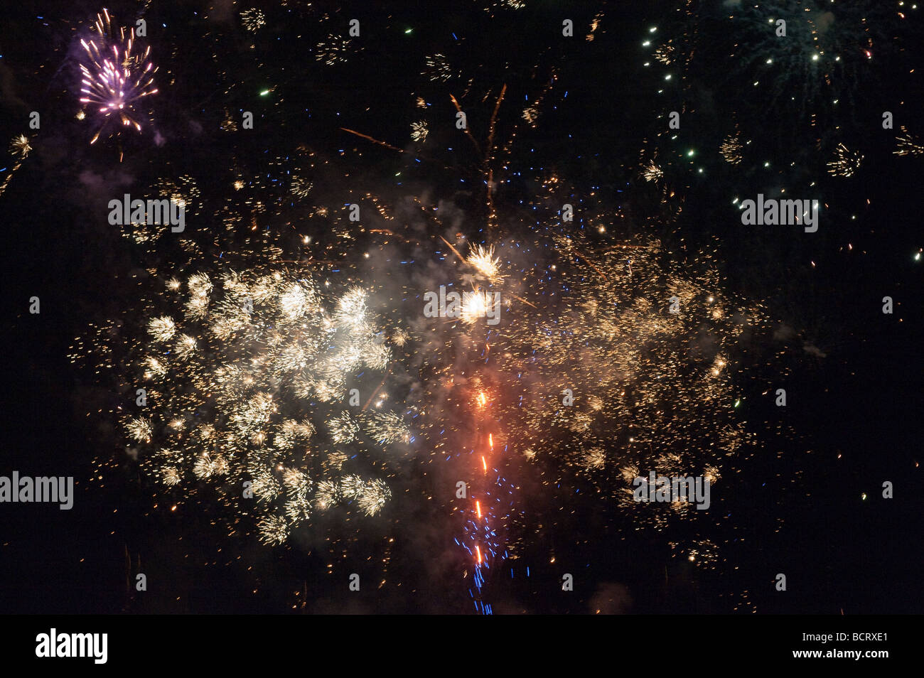 Fireworks for Bastille Day 14th July Honfleur France Stock Photo