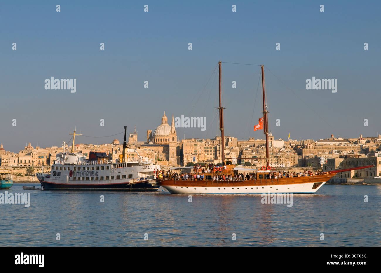 Boats at Sliema and Valletta City view Malta Stock Photo